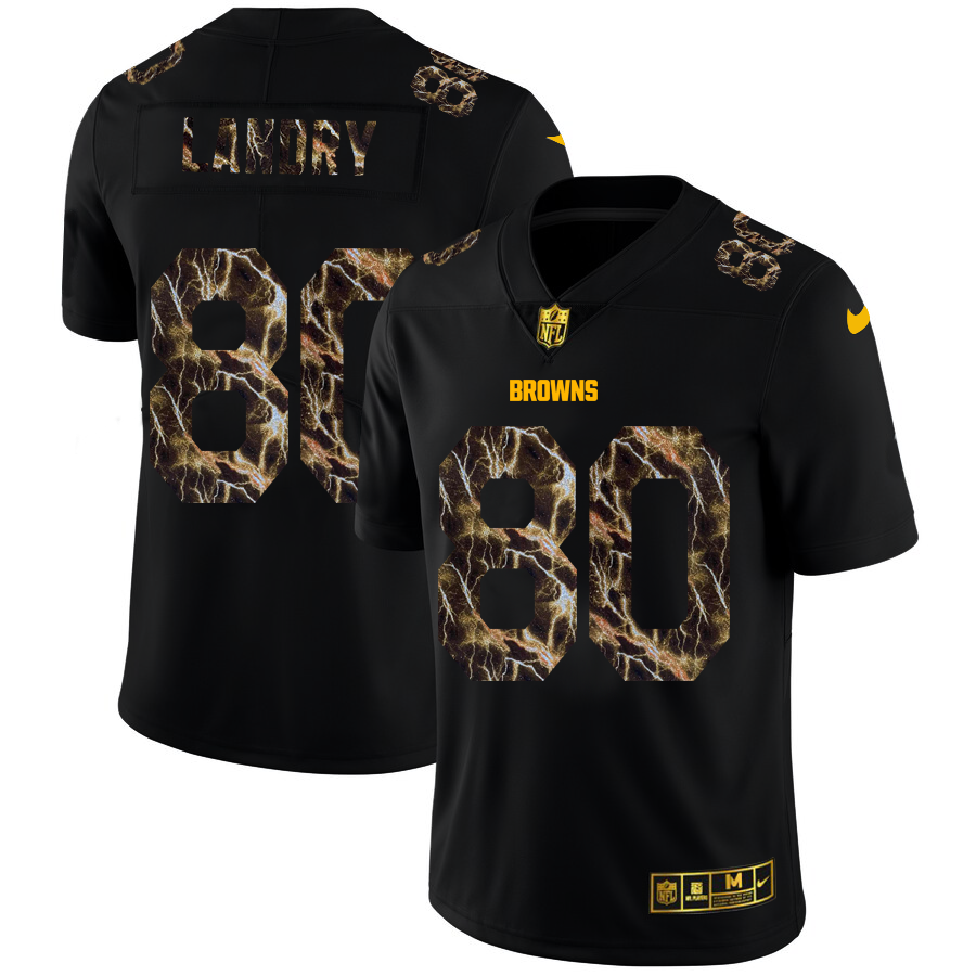 2020 Cleveland Browns #80 Jarvis Landry Men Black Nike Flocked Lightning Vapor Limited NFL Jersey->customized nfl jersey->Custom Jersey